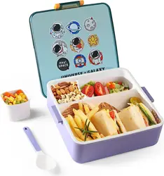 Tourpor Lunch Box Kids Girls Boys Bento Box, contenitori per il pranzo per adulti con 4 scomparti, contenitore per salsa, forchetta e cucchiaio