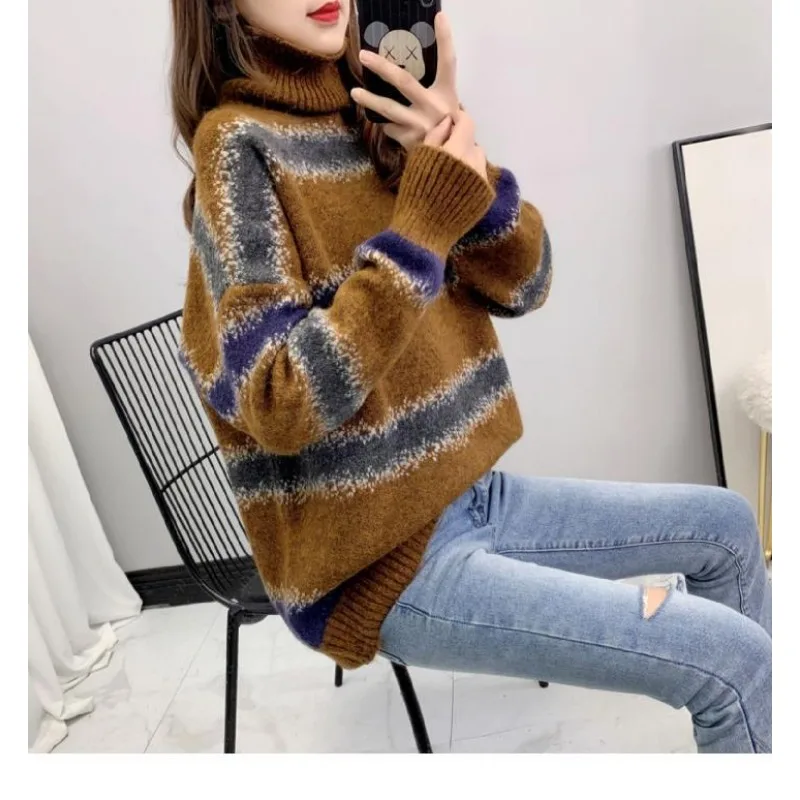 سترة الياقة المدورة للنساء شتاء جديد الإنترنت المشاهير النسخة الكورية فضفاضة الطبقات الداخلية كومة طوق