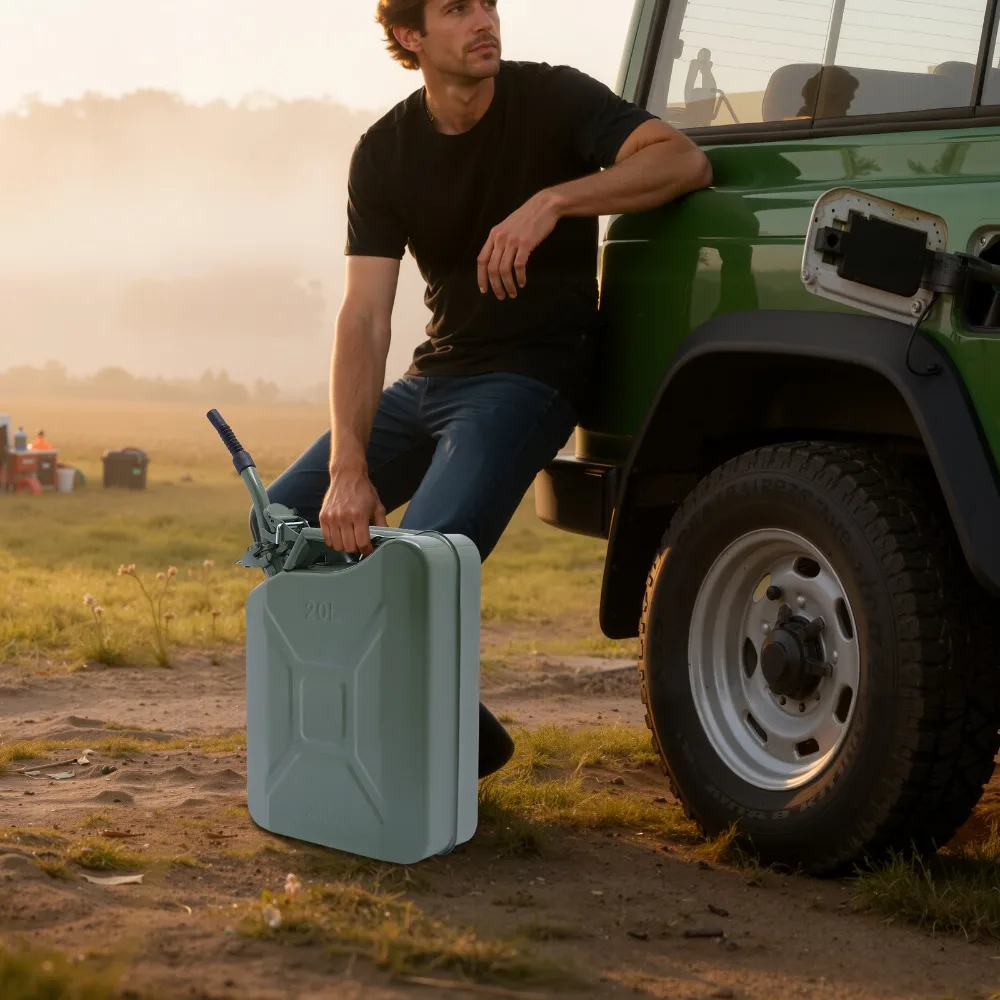 

20L/5.28Gal Green Portable Metal Fuel Tank with Flexible Spout - Cold Rolled Steel Plastic Spraying, Leak-Proof Sealing