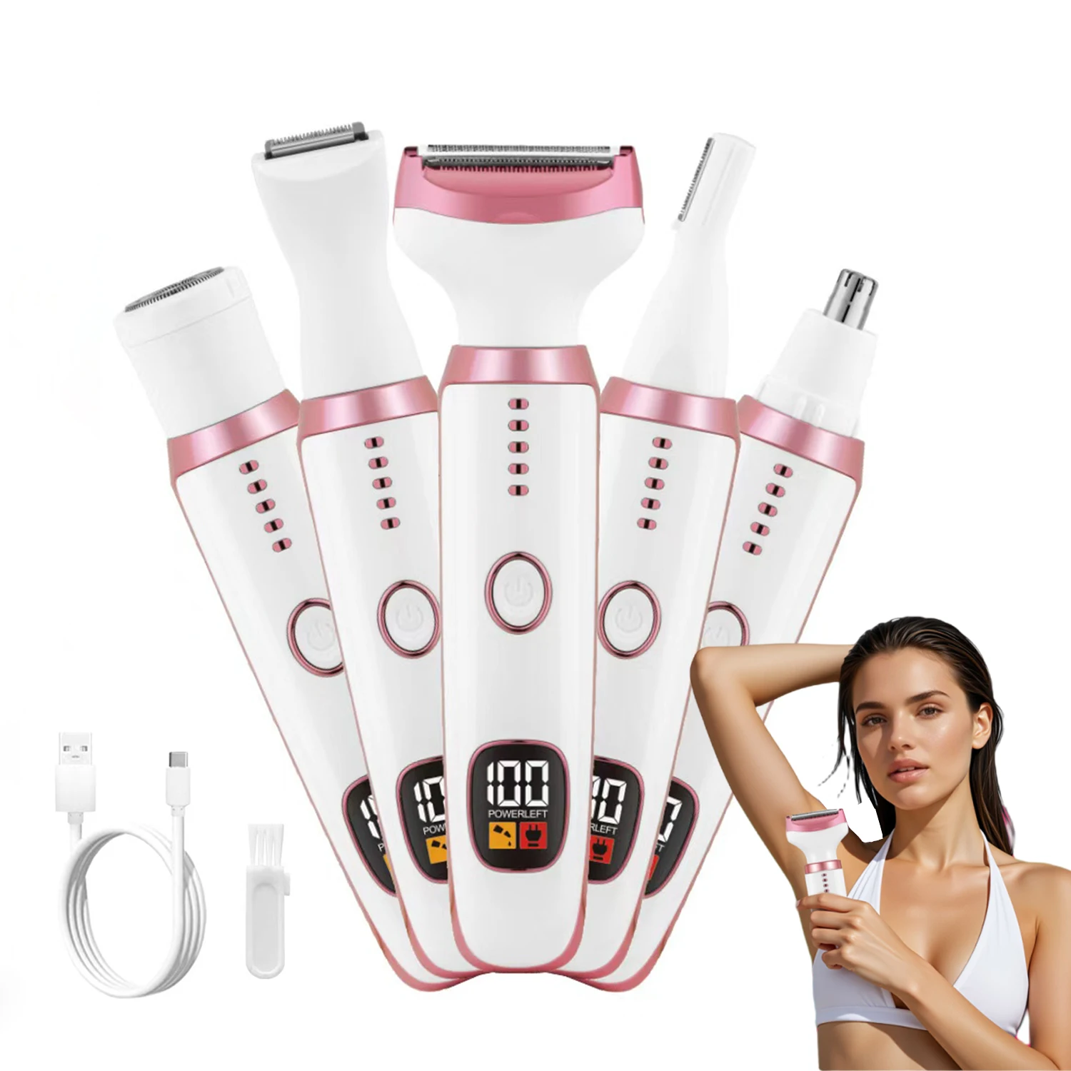 

Электрические бритвы для женщин 5 в 1, триммер для удаления волос, бикини, бритвы для лица для бровей, подмышек, ног, женский триммер для тела