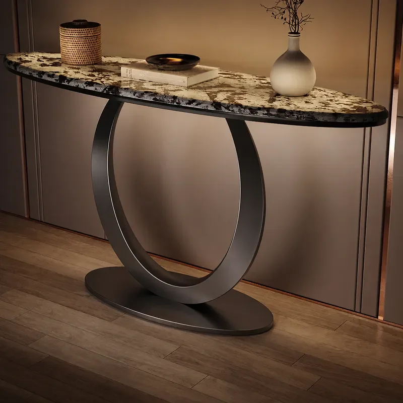 Luxury Marble Slate Entryway Console Table with Stainless Steel Bracket Base for Hallway Corridor Wall Mounted Side Table