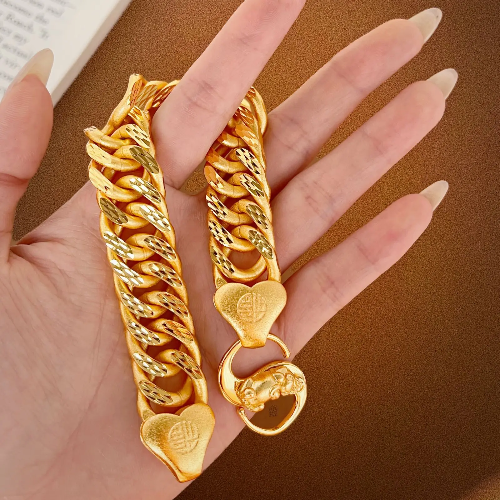 Luxury 24K 9999 Pure Gold real gold Clocking Cuban Chain Men's Boss Bracelet