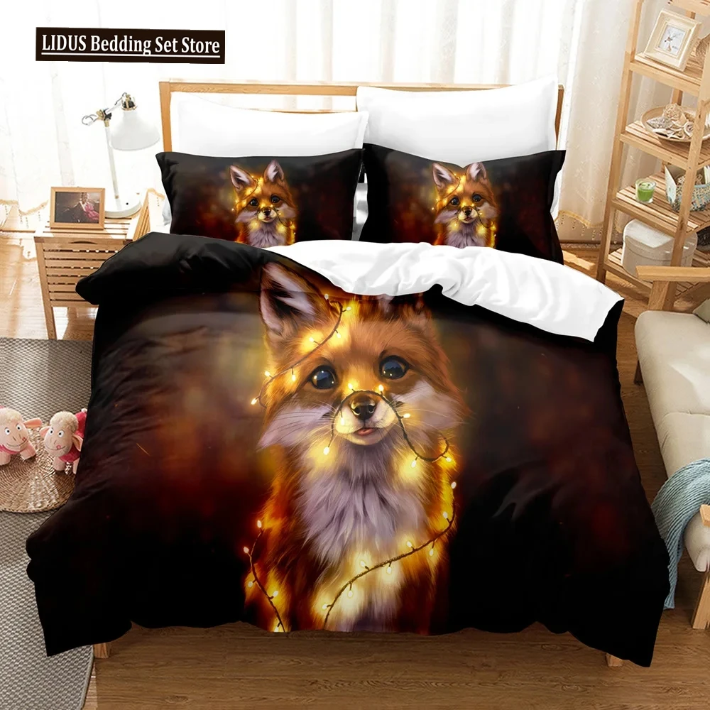 

Cartoon Fox Bedding Set Cute Fox With Flower Feather Headband Duvet Cover Twin Full Queen King Polyester Duvet Cover Girls Boys