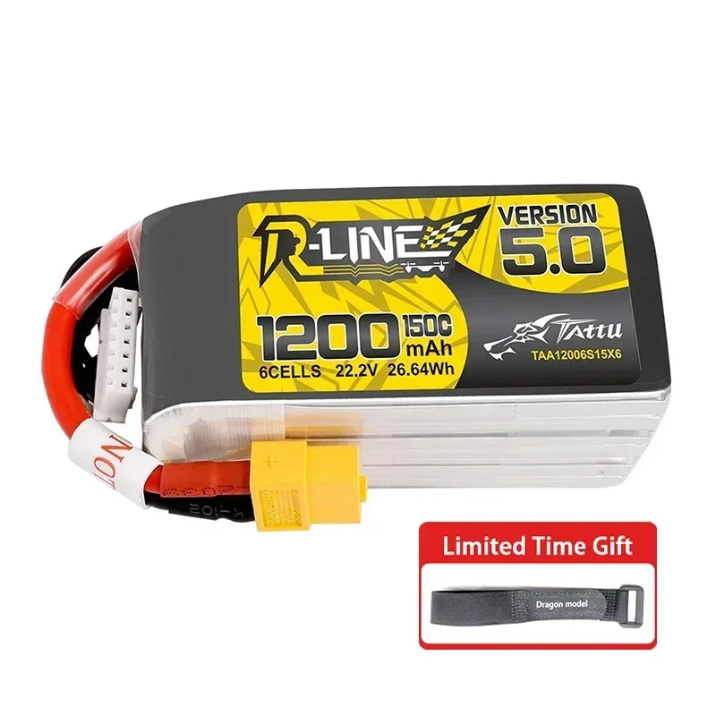 Tattu R-Line Version 5.0 850/1050/1200/1300/1400mAh 11.1V/14.8V/22.2V 150C 3S1P/4S1P/6S1P Lipo Battery Pack With XT60/XT30  Plug