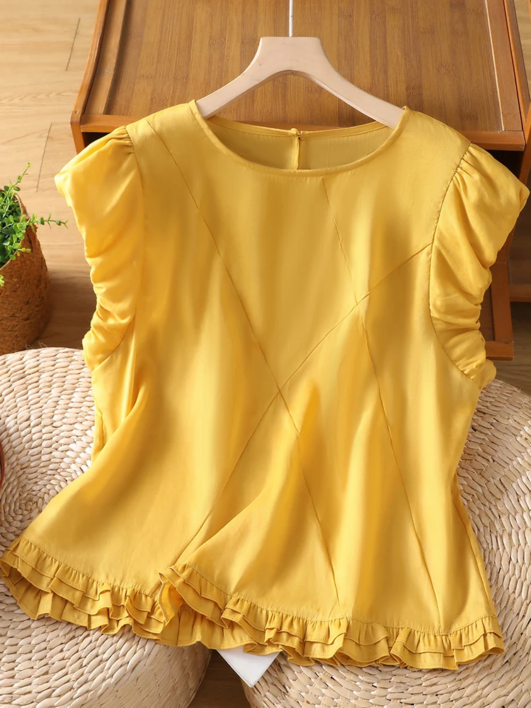 

Casual Cotton Short Sleeve Women's Shirt round Neck Slimming Style Floral Top Fashionable Versatile Summer 2026