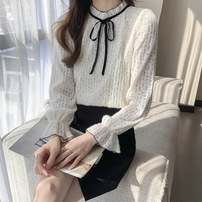 New Long Sleeve Ruffled Women Blouse Lace-up Lace Blouse Shirt Women Tops Blouses Shirts Blusas Para Mujer Camisas Blusas M779