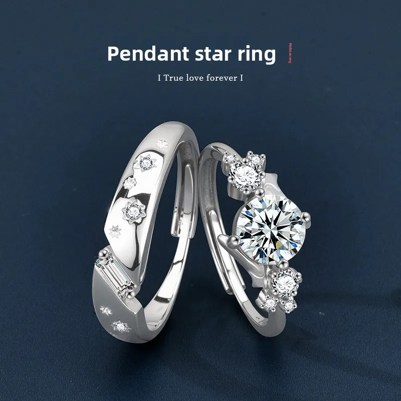 

S925 Rhodium Plated 1CT Moissanite Couple Rings, Minimalist His and Hers Engagement Bands for Her