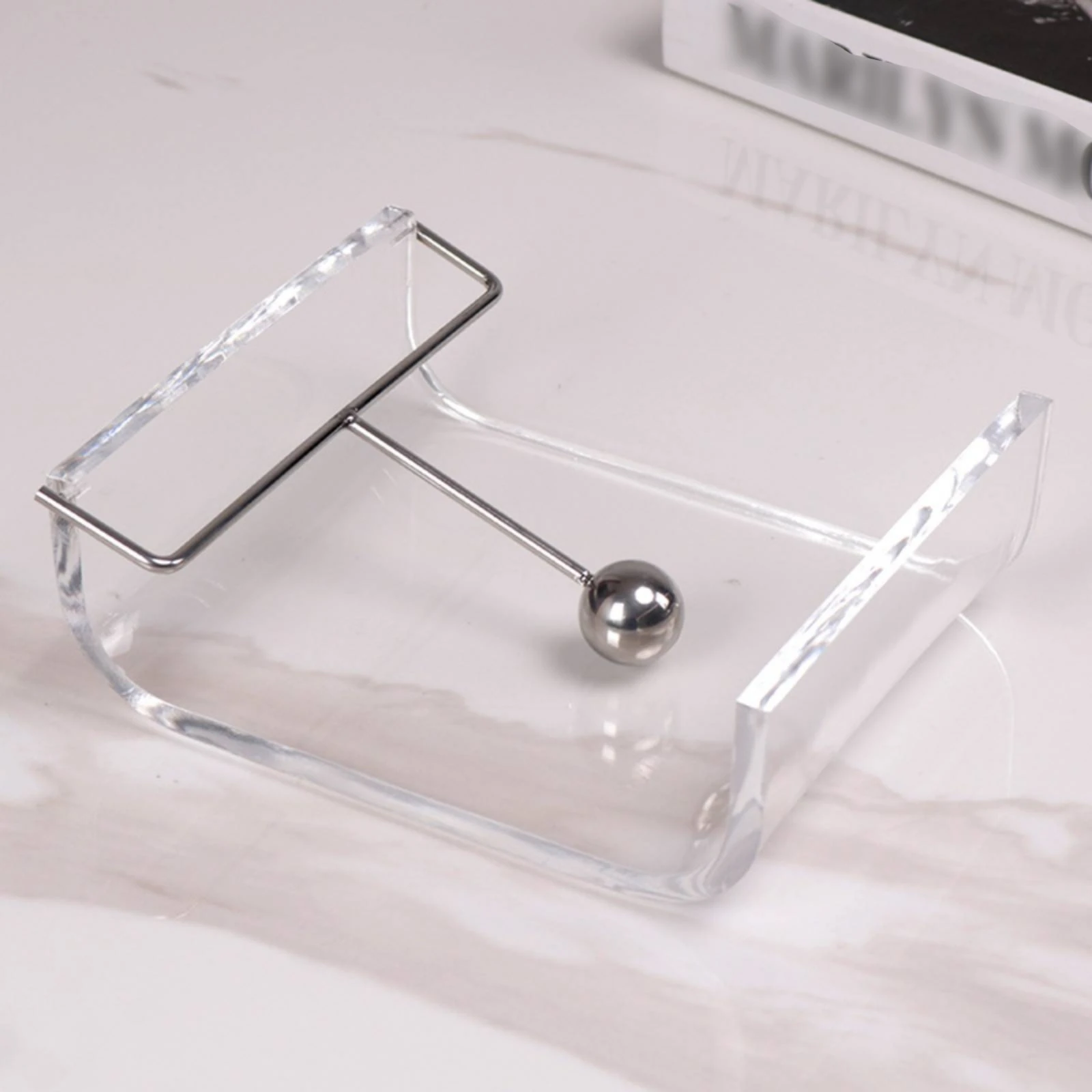 Tissue Holder with Metal Arm Space-Saving Acrylic Tissue Holder Flat Napkin Dispenser Minimalist Slim for Office Desk