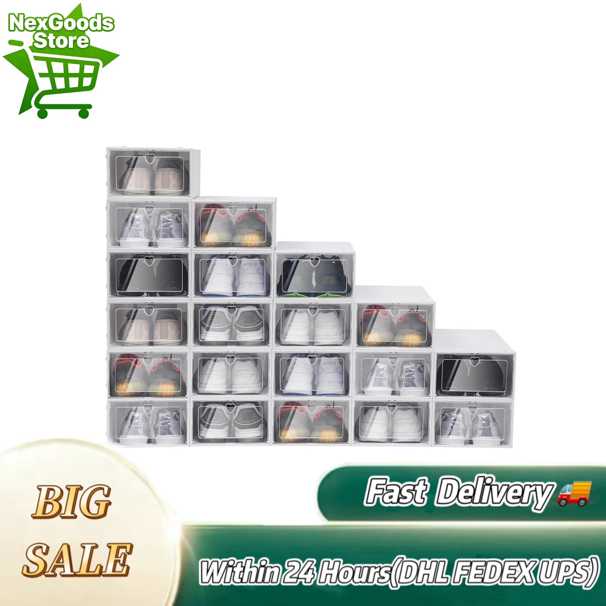

20PCS Foldable Flip Shoe Boxes Set Shoe Rack Stackable Storage Container Plastic Clear Shoe Case Home Organizer 23*33*14cm