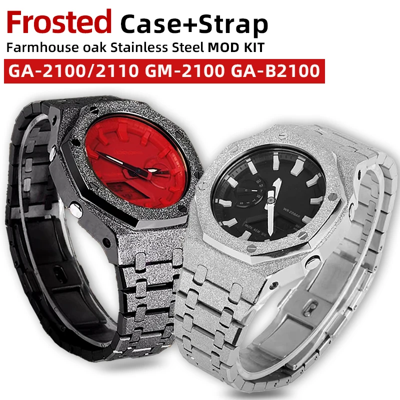 GM2100 Frost Strap&Case Mod kit For Casio Farm oak GA2100 2110 GAB2100 GBM-2100 Stainless Stee Bezel metal Strap Replacement set