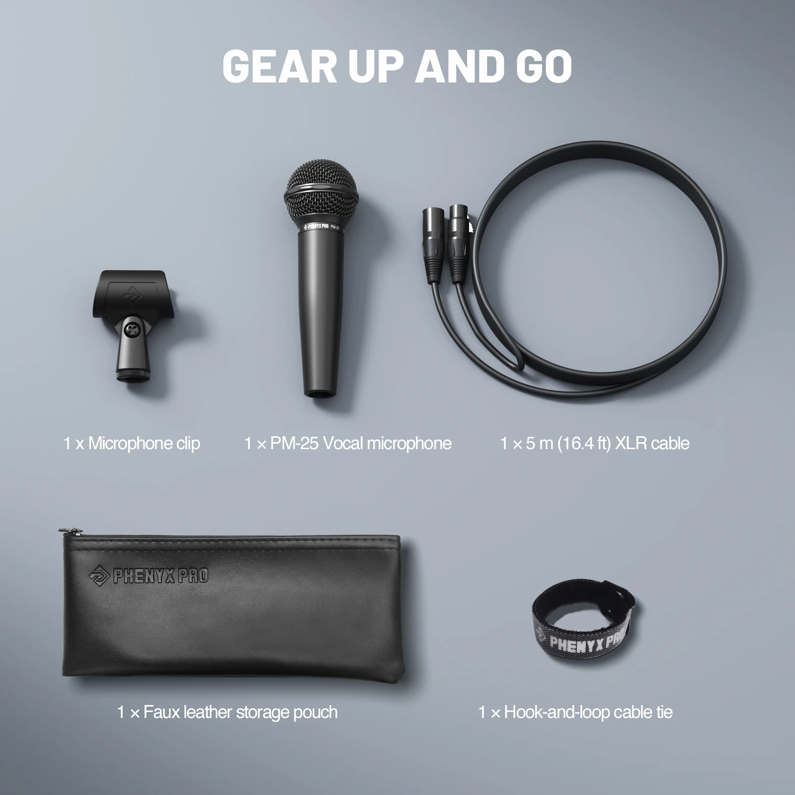 Динамический вокальный микрофон Phenyx Pro, кардиоидный микрофон с переключателем ВКЛ/ВЫКЛ, кабель XLR длиной 16,4 фута для пения, сцены, караоке (PM-25)