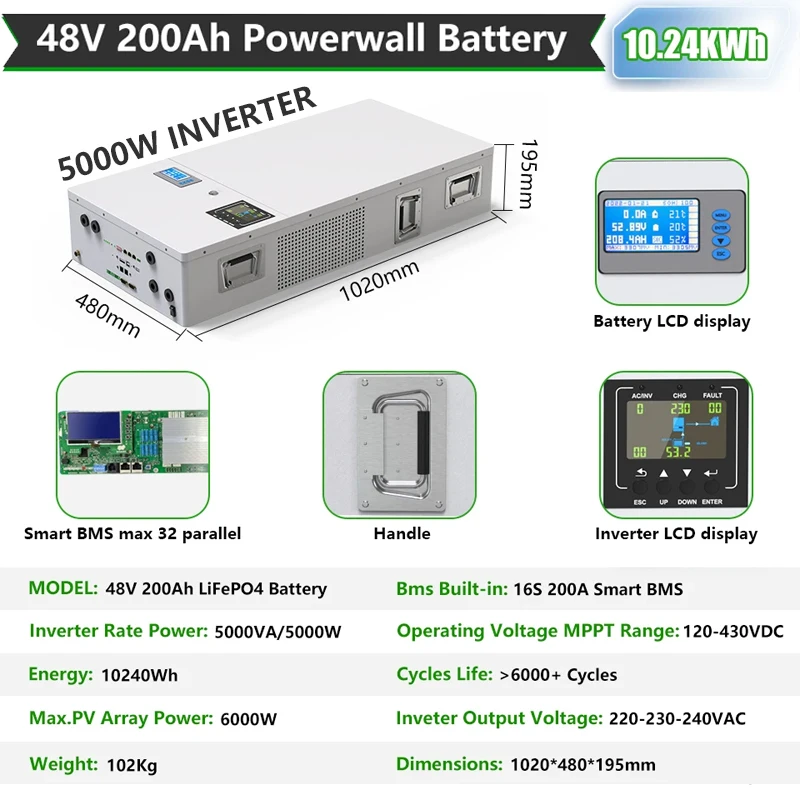6000 Cycles Powerwall DE 10Kw Storage Battery LiFePO4 Solar Home Powerwall Battery 48V 200Ah 10Kwh Powerwall