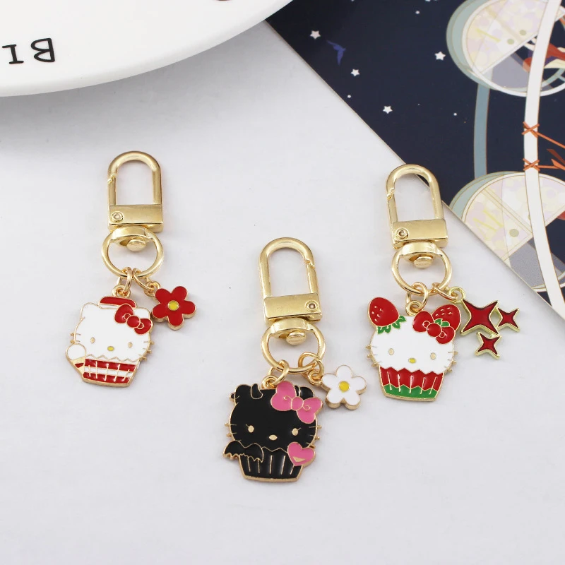 Cartoon KT Cat Keychain Cute Hello Kitty Metal Keyring Car Key Holder Bag Pendant Earphone Hanging Decoration Best Friend Gifts