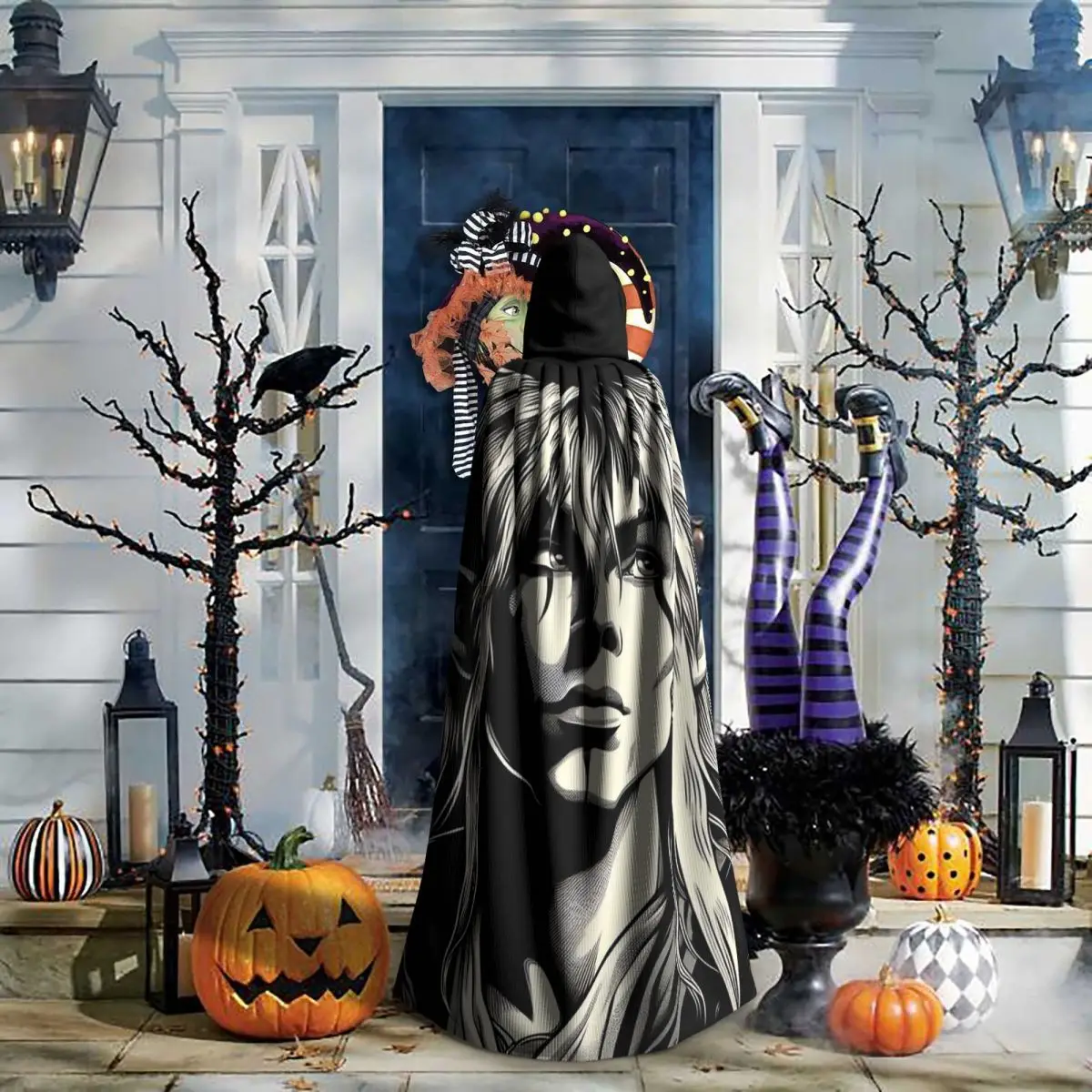 متاهة جاريث عفريت الملك للأبد ستارمان عباءة طويلة بقلنسوة الساحرة القرون الوسطى زي تأثيري كيب هالوين معطف الكبار