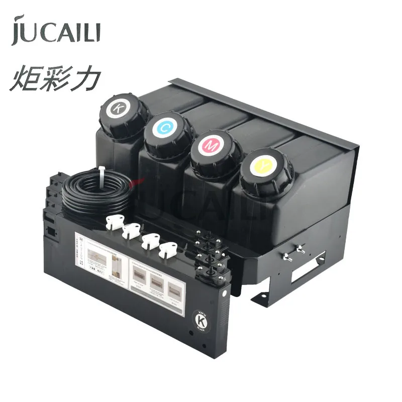 Jucaili 1 set UV bulk ink system 4 tanks +4 ink cartridges for MIMAKI Mutoh Xuli Yaselan ciss ink supply system