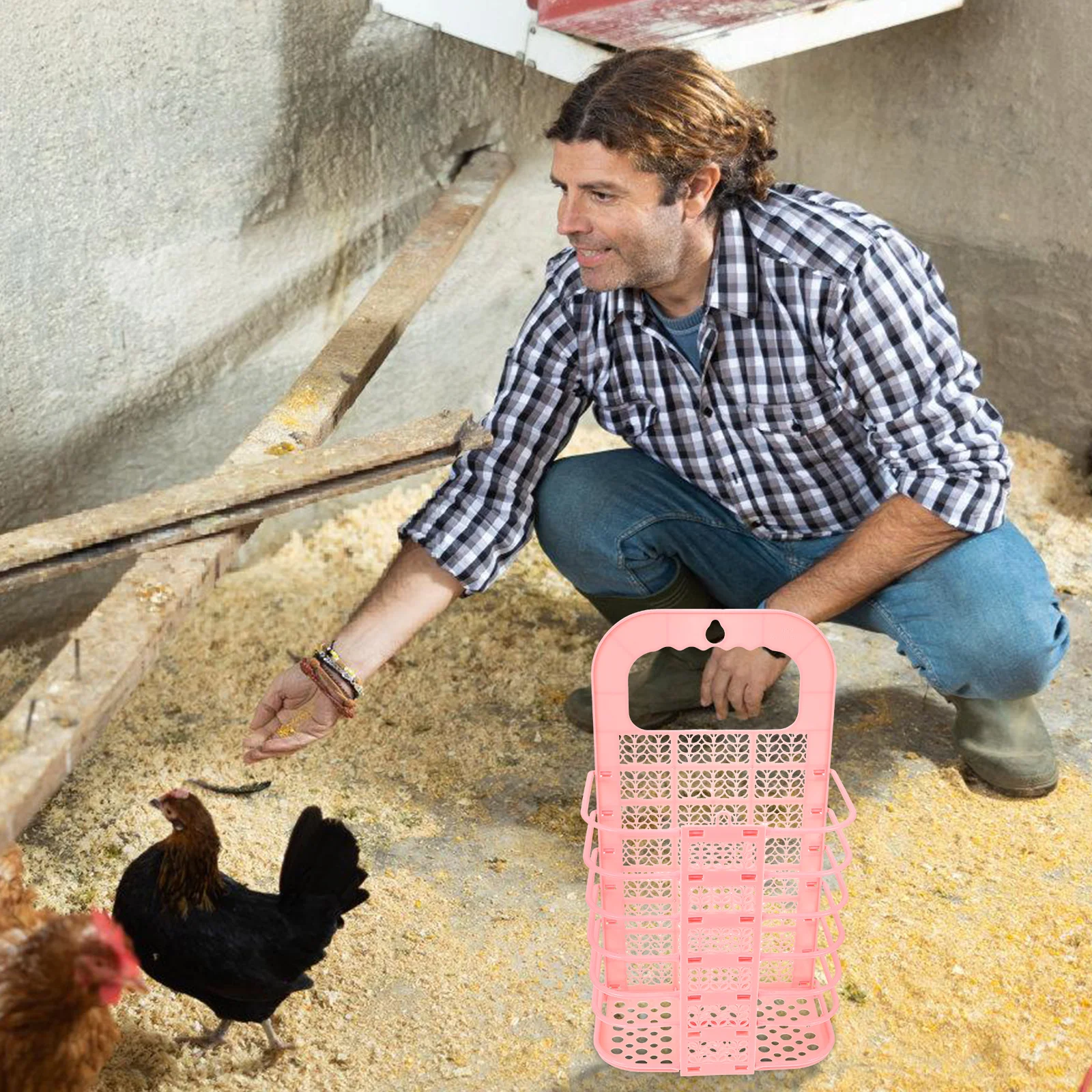

Pink Hamper Chick Feeder for Cage Small Chicken Food Feeders Vegetable Basket Kit