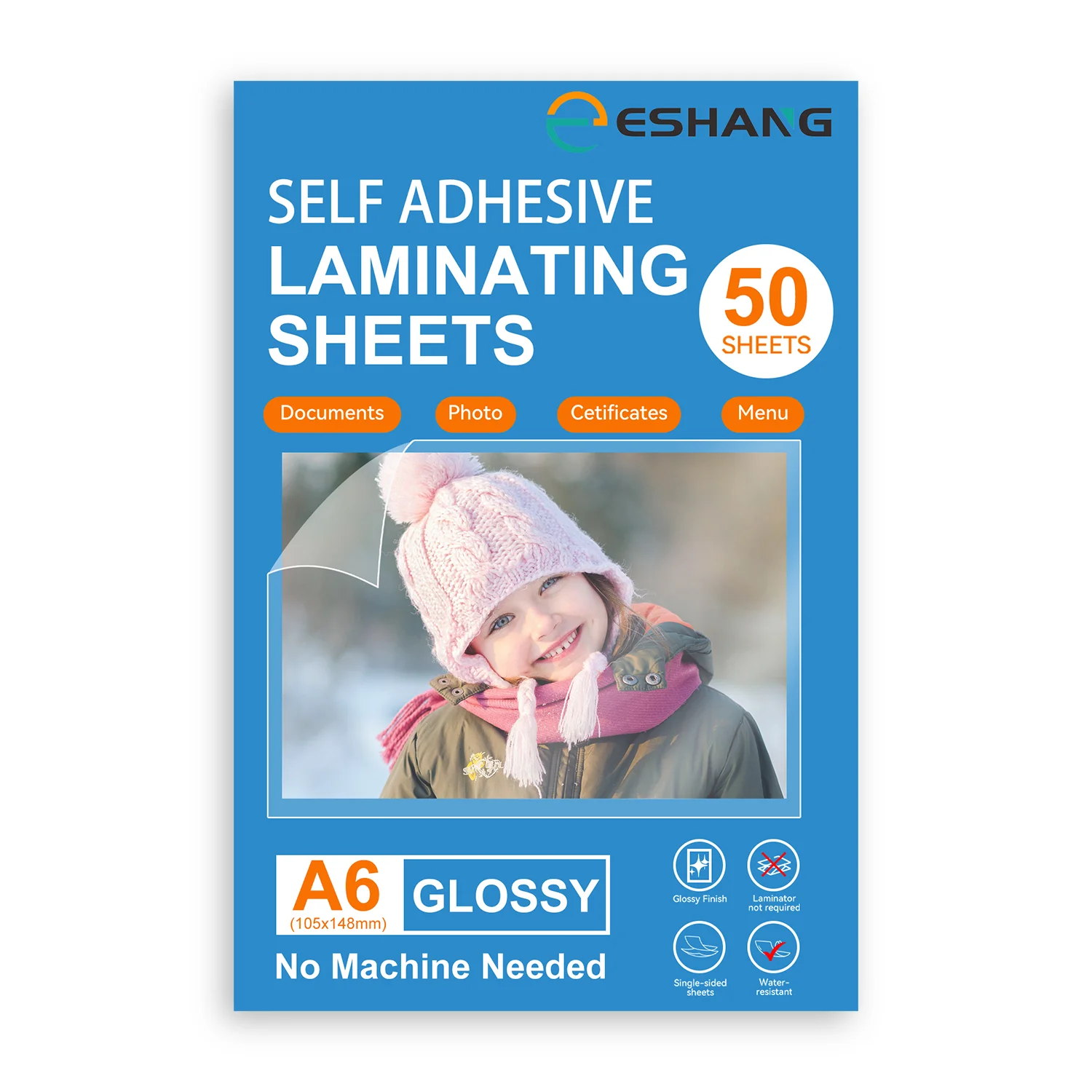 A6 Self-Adhesive Laminating Sheets, 4.1x5.8 Inch 50 Pack, Peel & Stick No Heat Machine, for Labels, ID Cards, Menus & Crafts