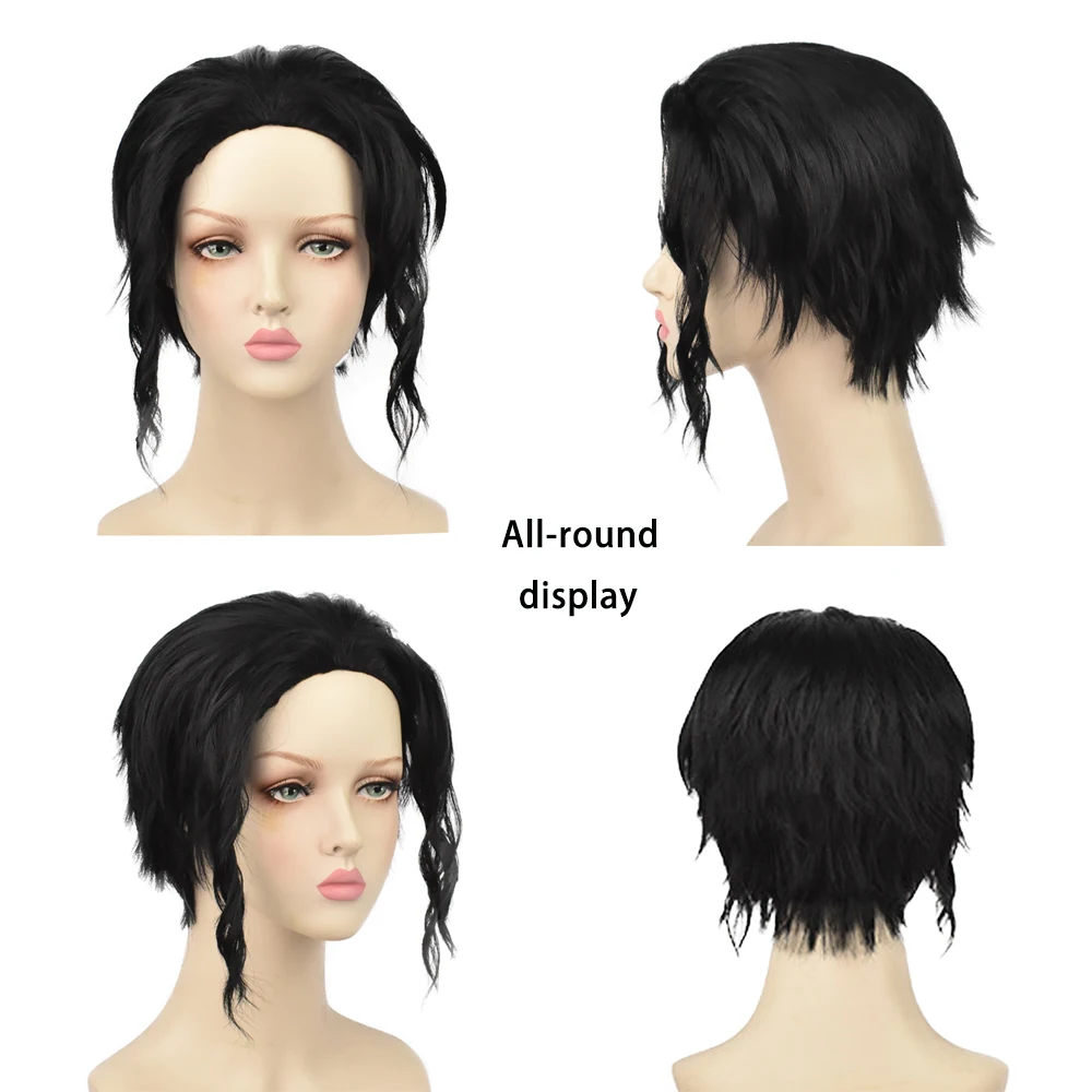 شعر صناعي عالي الجودة من أنيمي موزان كيبوتسوجي، شعر مجعد قصير مقسم لكل من الرجال والنساء، شعر مستعار يومي مقاوم للحرارة