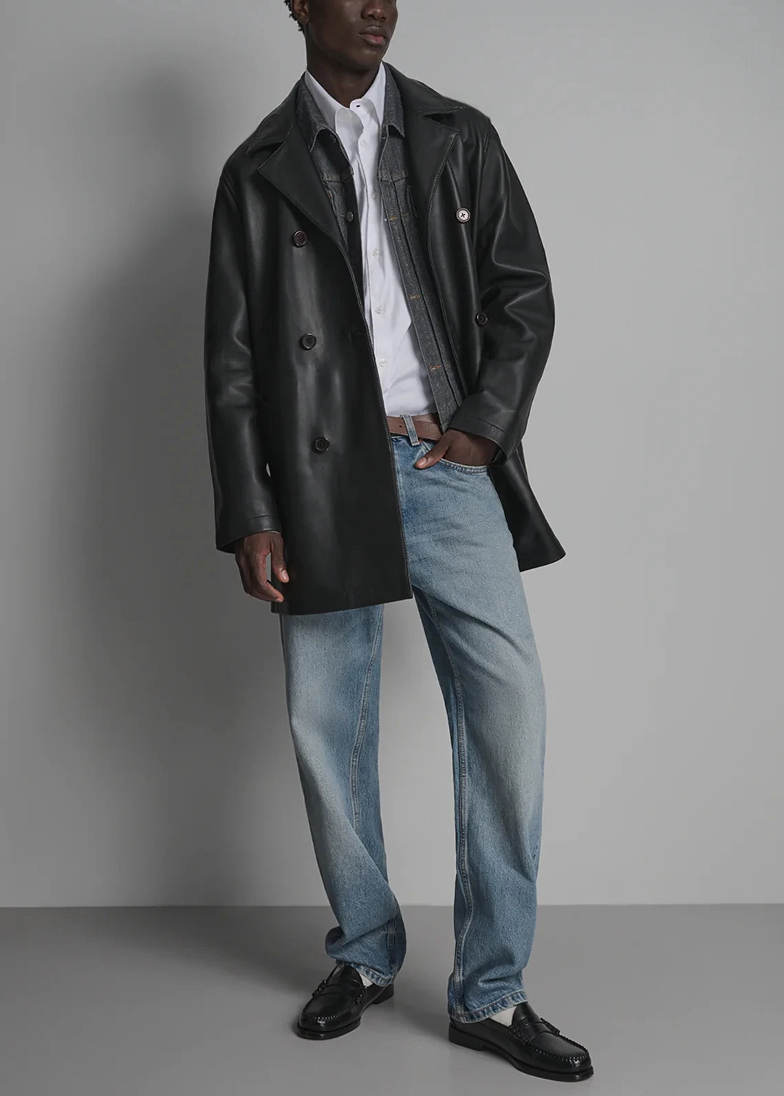 

Autumn Casual Men's PU Leather Jacket Black Slim Fit double-breasted Suit Blazer Tailored Man Blazer