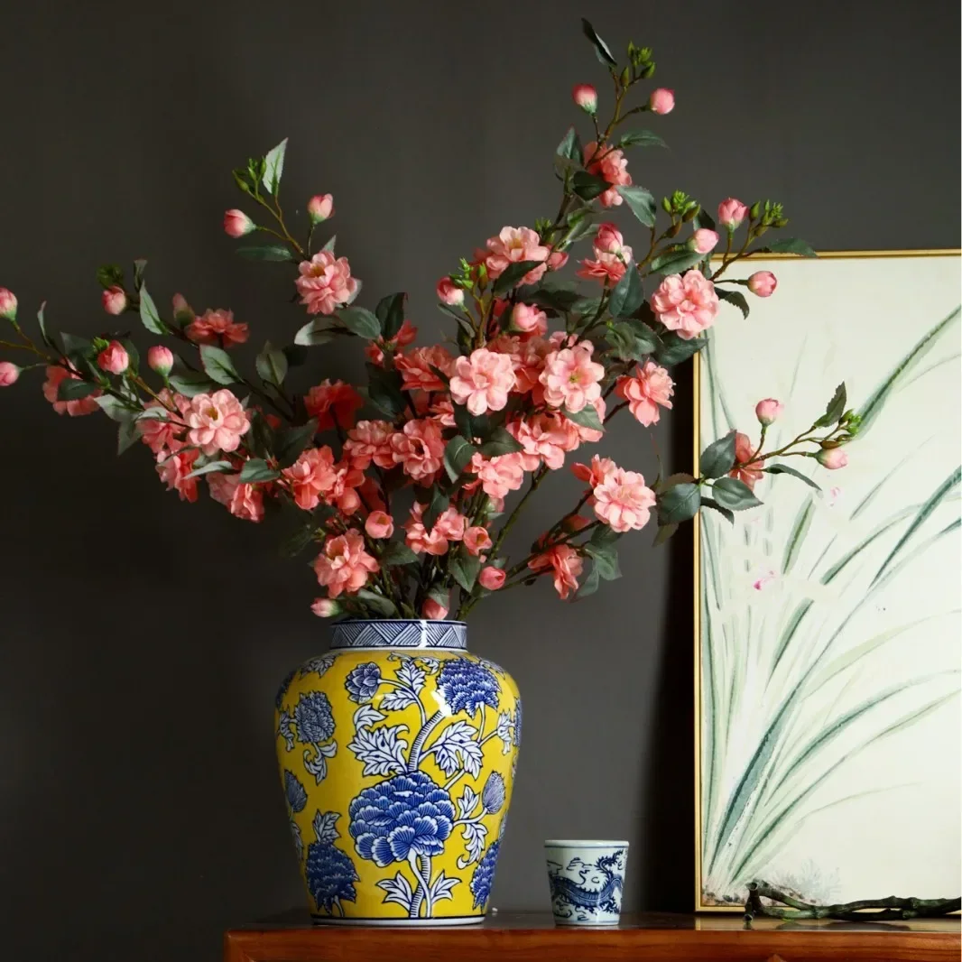2026 Unique Ceramic Vase Chinese Blue and White Porcelain Storage Tank General's Jar Flower Vase Pomegranate Flowerpot Home Deco