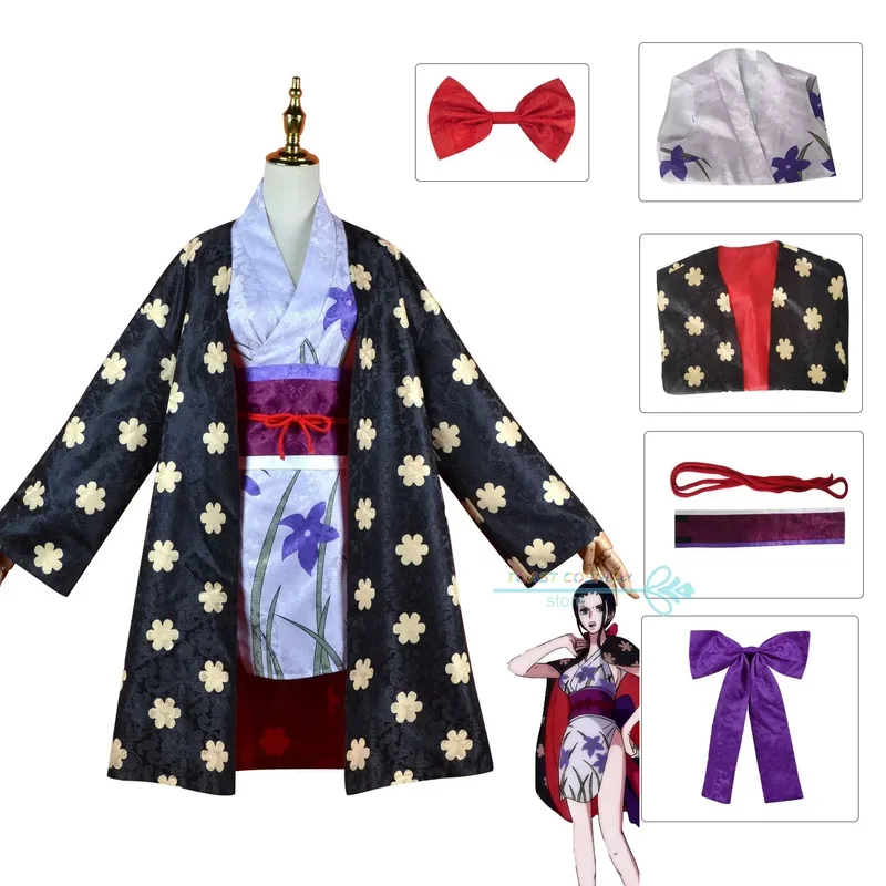 Anime Cosplay Costume  Anime Clothe Nico Robin Gorgeous Dark Print Clothing Kimono for Women Party Cosplay Bow Accessories