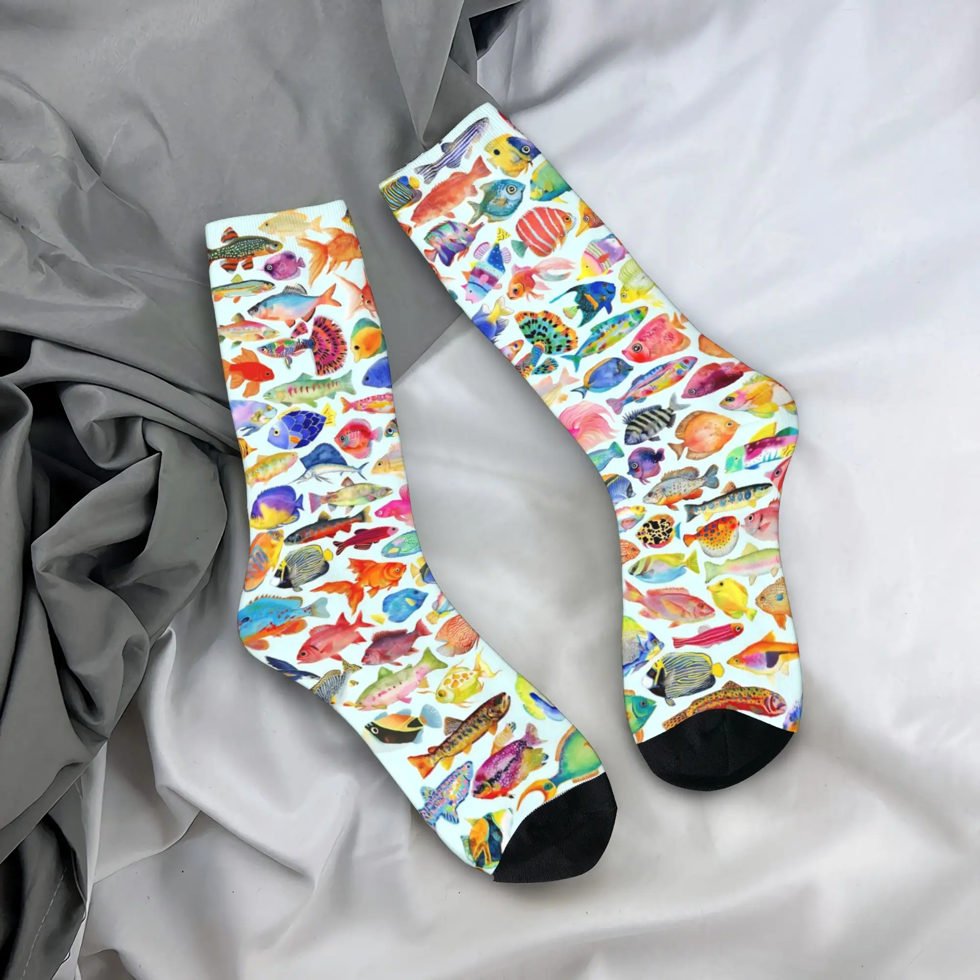 

Fish Bait Socks Colorful Printed Fish Fishing Pattern Stockings Non Slip Men Socks Warm Soft Autumn Vintage Running Sports Socks