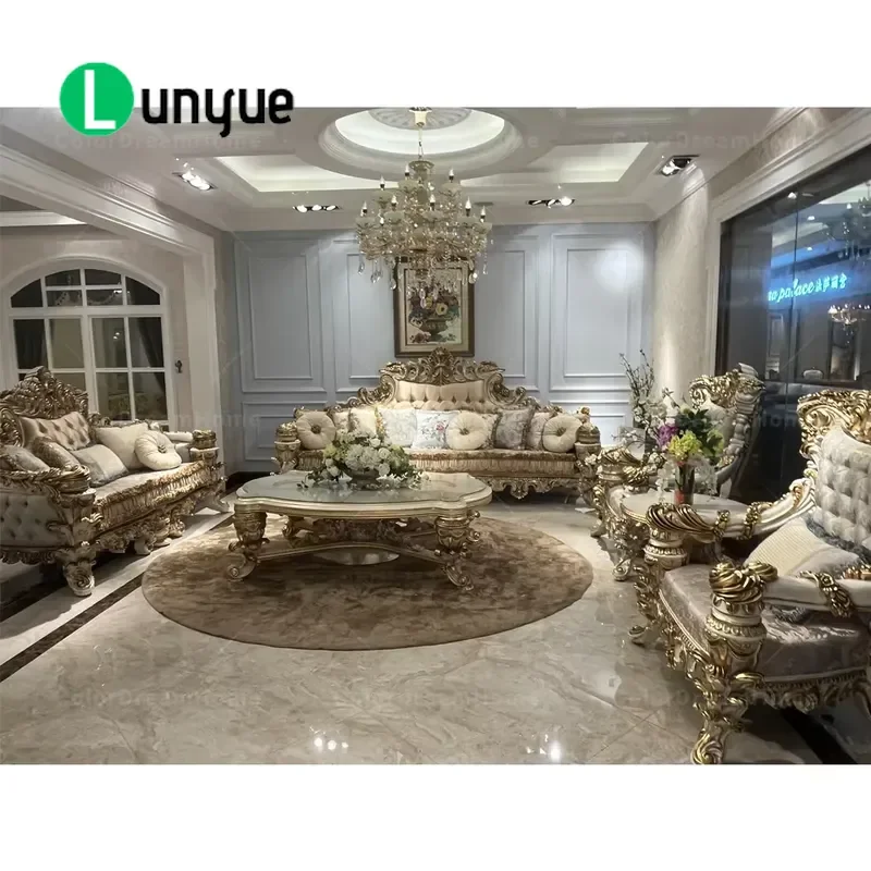 Luxury Turkish Royal Style Wood Carving Sofa Set for Living Room Elegant Classic Furniture Home Decor Comfortable Seating