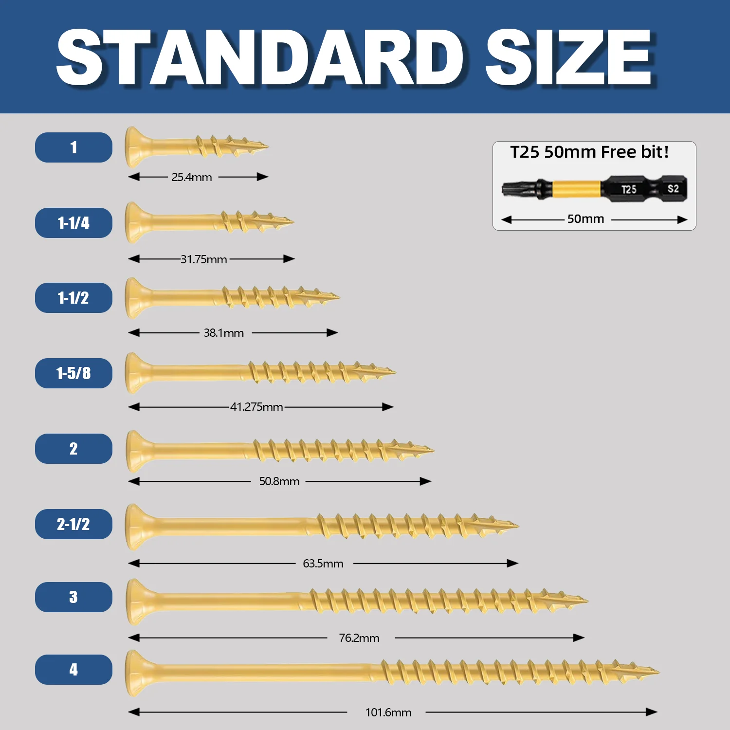 VKKM 150 piezas # 8×2-1/2" Amarillo - Tornillos para madera con cubierta recubierta - Unidad Torx T25, broca incluida, para terraza y carpintería al aire libre