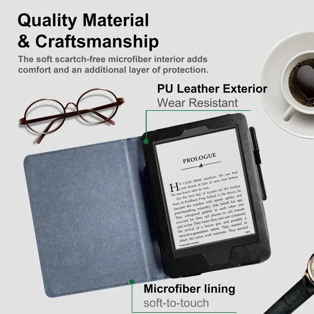 6 Inch E-Reader Case Shockproof Auto Sleep/Wake Folio Cover Leather Magnetic Protective Shell for Kindle Paperwhite 1 2 3
