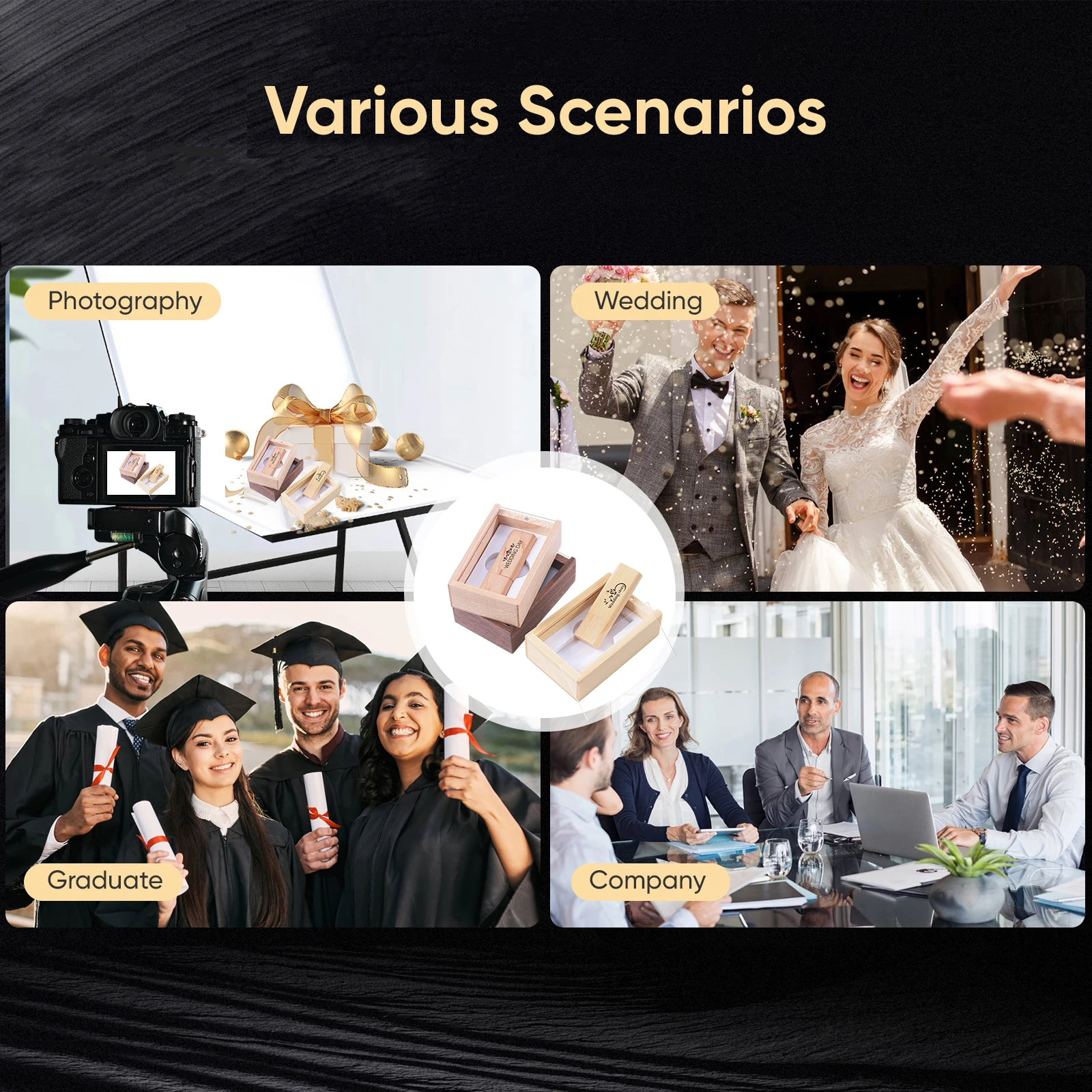 USB3.0 Free Custom Logo USB Flash Drive Transparent Lid Wooden Box Pen Drive Business Gift Bamboo Memory Stick 128GB 64GB 32GB