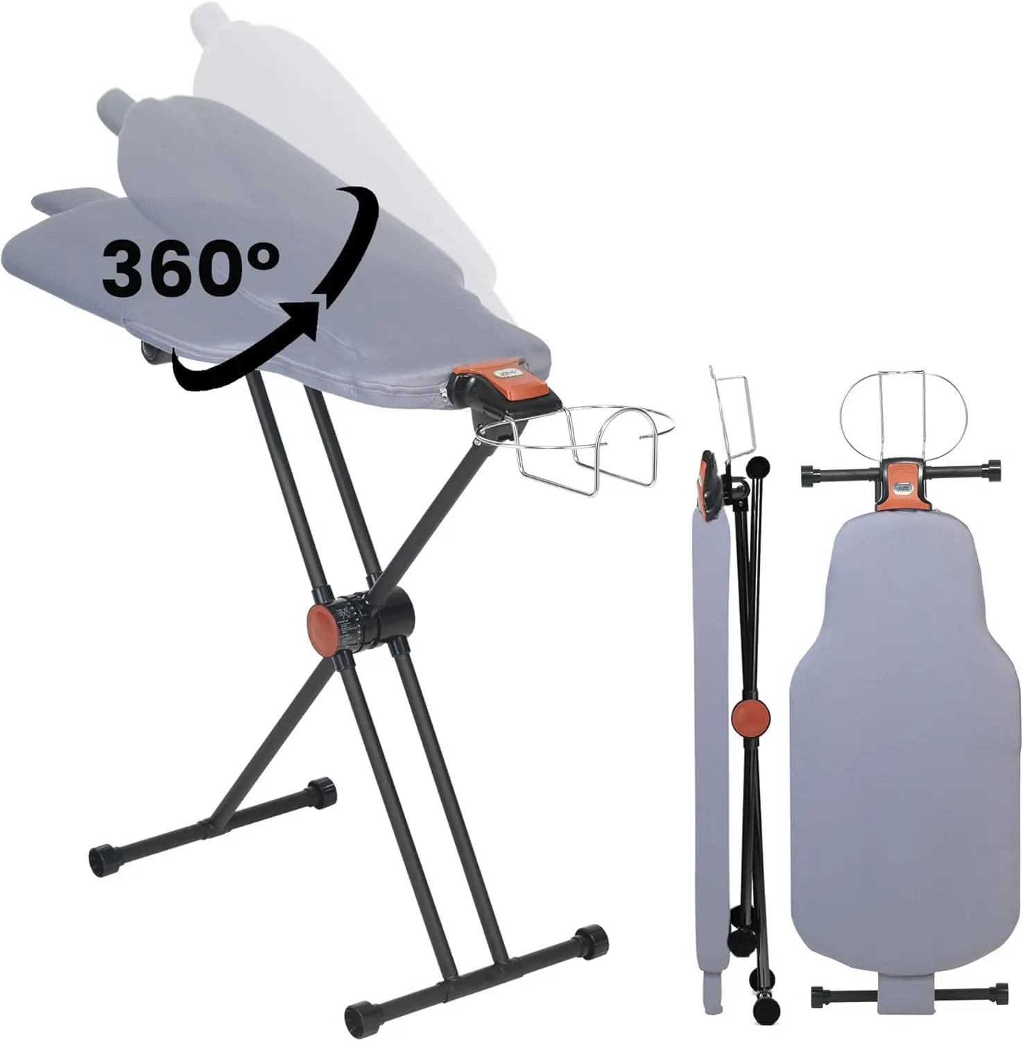 Ironing Board Full Size - HDPE Dual-Sided, Torso-Shaped Iron Board w Adjustable Height, Detachable Iron Holder, Detail Board