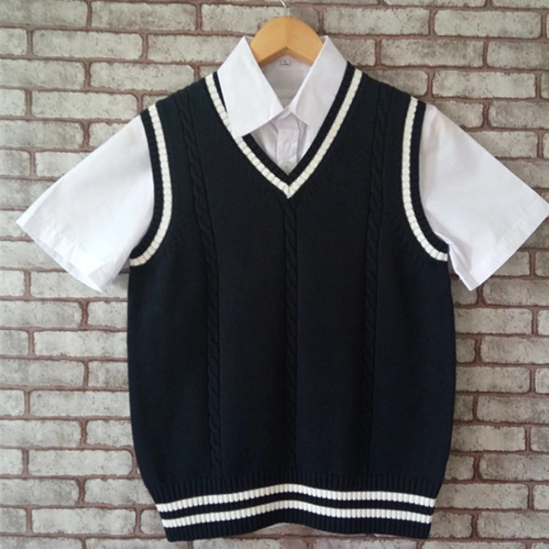 Children Sweater School Uniform Vest Girl Knitted Wool Vest College Style Camisole Baby Boy Sweater كنزة صوفية ملابس شتويه اطفال