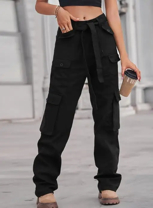 Pants for Washed Denim with Multiple Pockets Heavy-Duty Casual Pants Autumn New Fashion Personalized Street Women's Cargo Pants