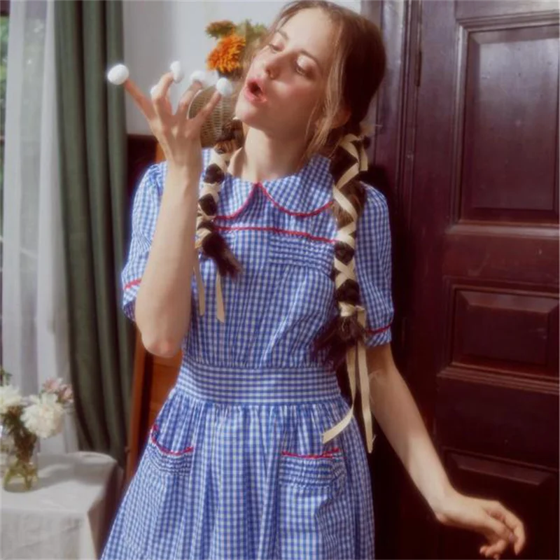 

Костюм для косплея в стиле «лолита» из фильма «лолита», женское Хлопковое платье в клетку, милая повседневная форма, наряды для Хэллоуина и карнавала