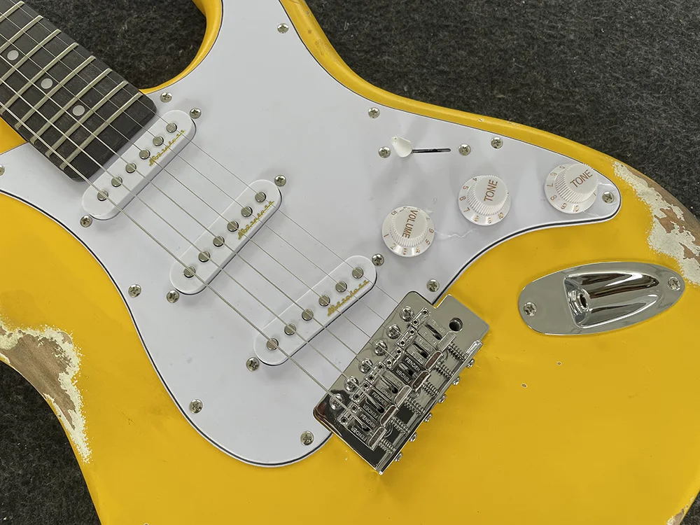 High-quality 6-string electric guitar,  yellow and white paint, hand-made surface, free delivery