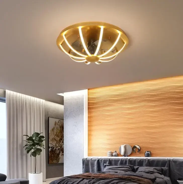 Modern Geometric Design Ceiling Fan Lamp Acrylic LED Lighting Dimming Bedroom Gold/White/Black/Grey/Coffee Body Durable Look