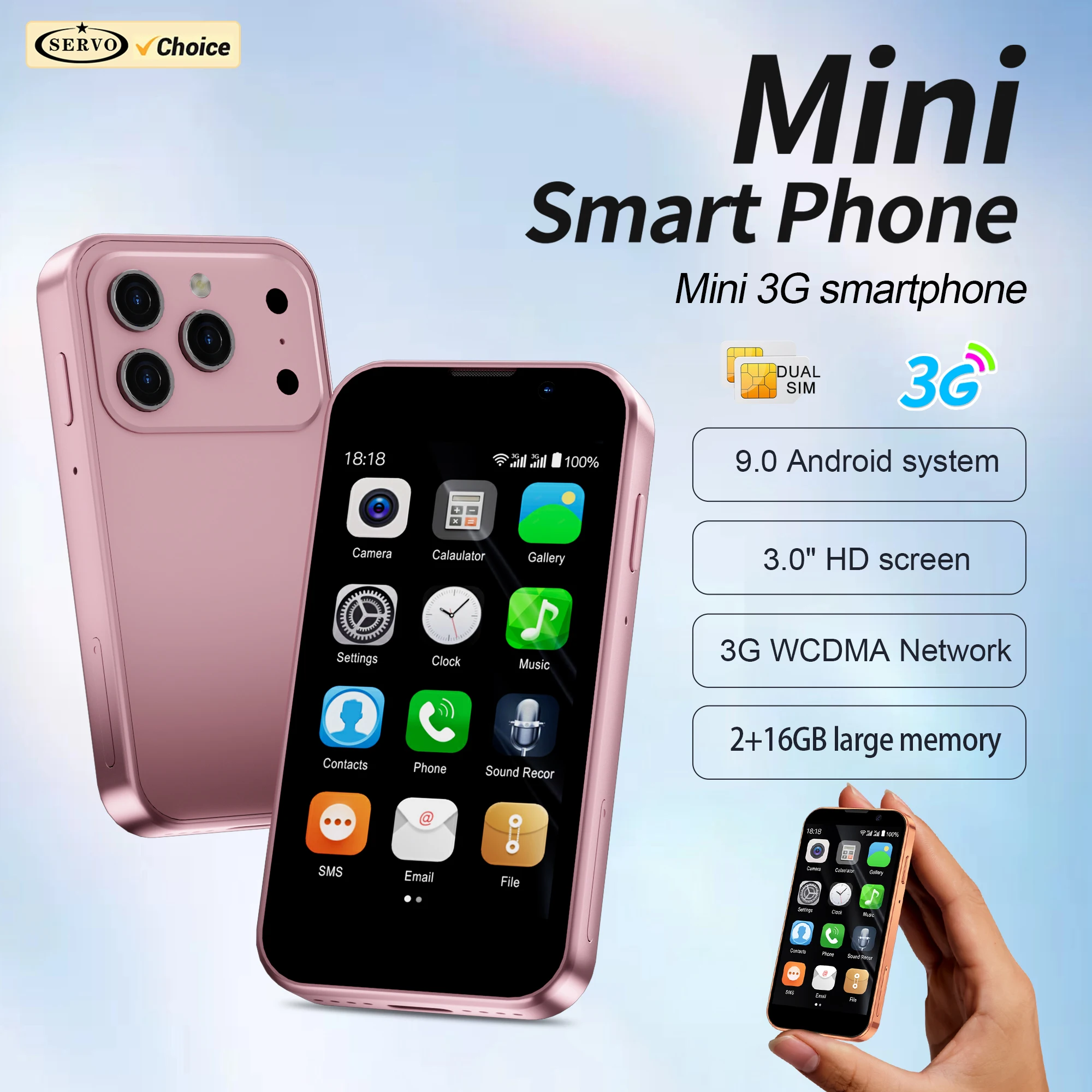SERVO 17SE MINI 3G Pocket Smartphone Dual SIM Andriod System Play Store 2GB+16GB WiFi Face Unlock 3.0