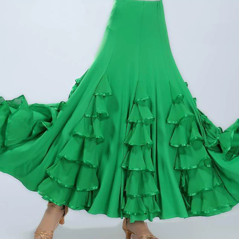 Spain Flamenco Dance Skirt Women Waltz Ballroom Modem Dance Skirts Ruffles 360 Degree Stage Performance Dancing Costumes