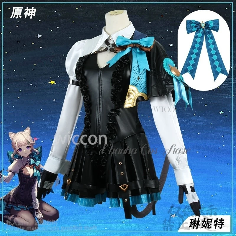Gioco Anime Genshin Impact Cosplay Lynette Mago Costume Furry Earwear Coda Abito Lolita Per Ragazze Donna Halloween Personalizzato