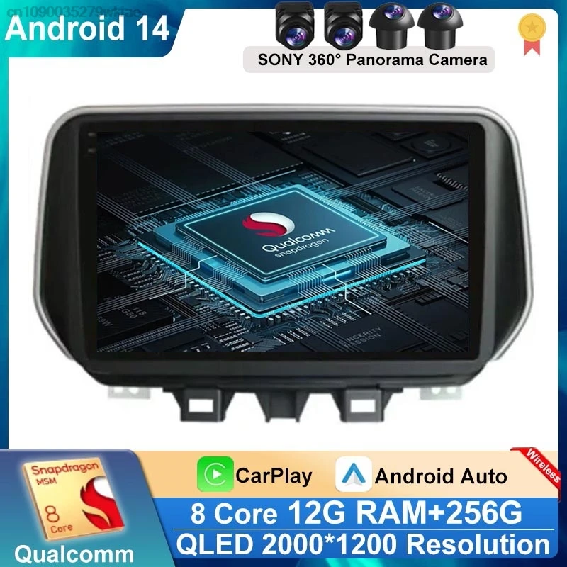 For Hyundai Tucson IX35 2018 2019 2020 Android 14 QLED Screen Car Radio Navigation Stereo GPS Multimedia Player 4G LTE WIFI DVD