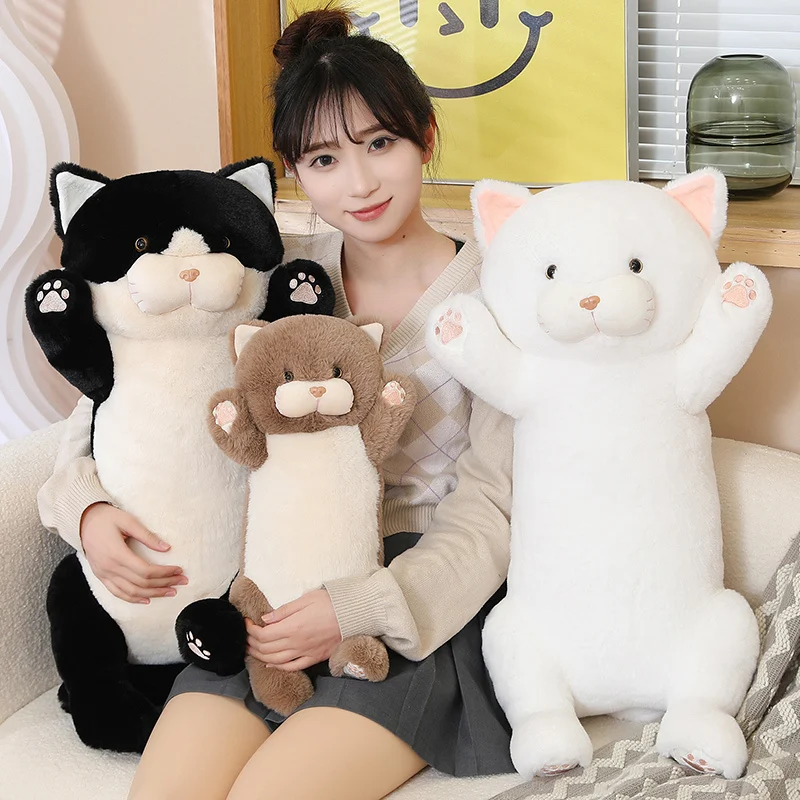 

Cute Choc Long Cats Plush Throw Pillow Toy Cartoon Stuffed Animals Kitty Plushies Cushion Sleeping Pillows Kawaii Soft Kids Toys