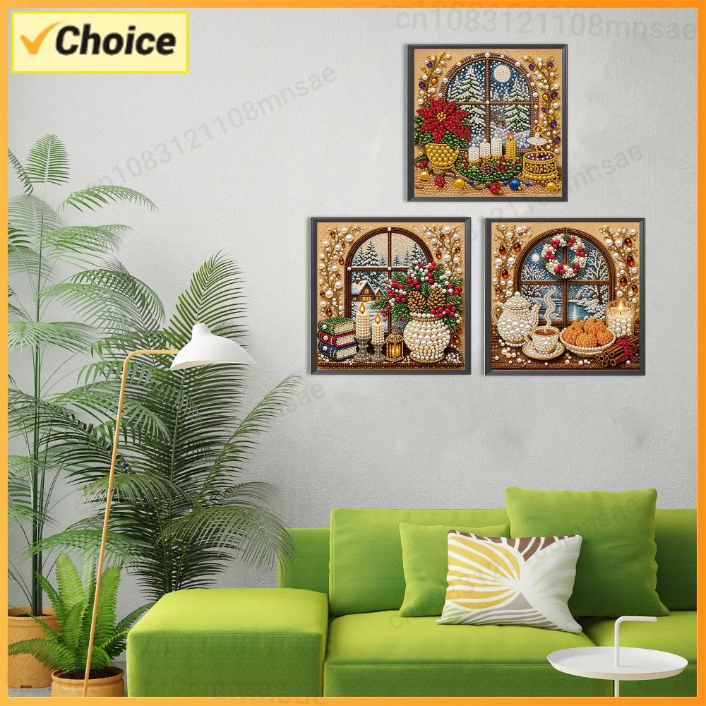 DIY Pearl Painting Kit with Frame 20x20cm Self-Adhesive Bead Art Canvas Winter Scene Craft Set for Adults