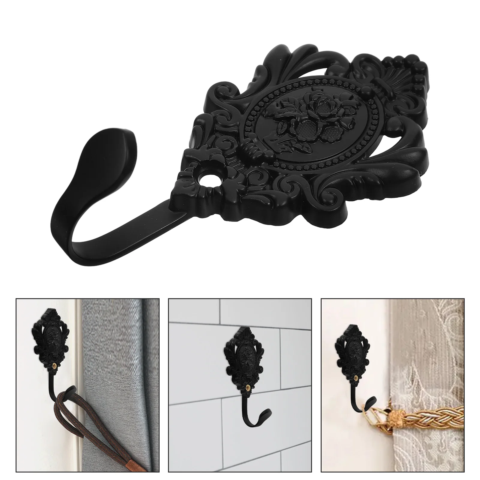 2 Pcs Outdoor Curtains Hook Holdbacks for Walls Drapery Hooks Side Metal Holder Vintage Black