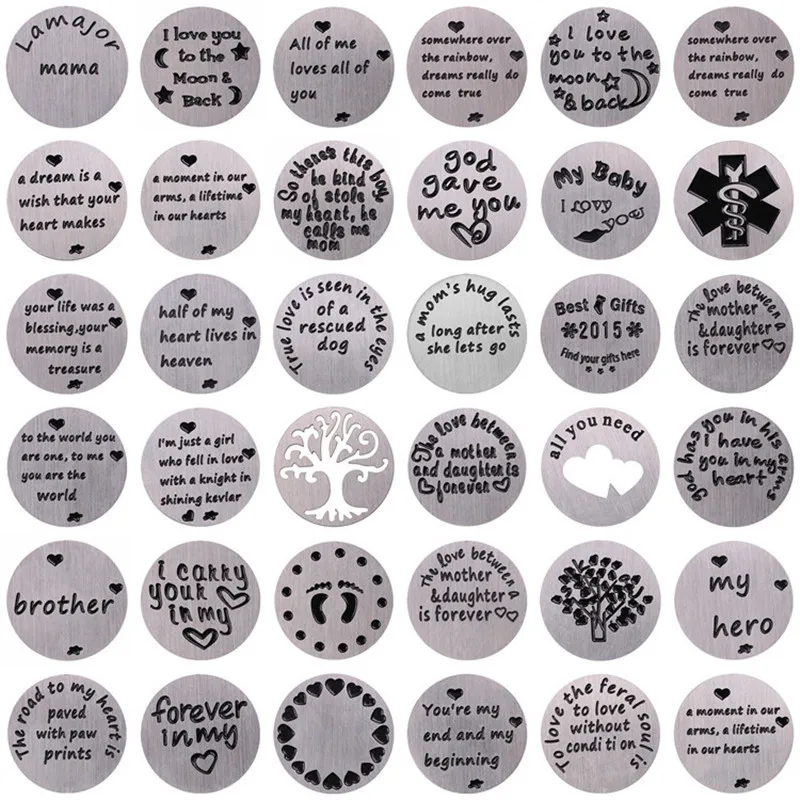 10Pcs/Lot 22mm Random Inspire Word Love Heart Family Floating Window Plates Charms Fit 30mm Round Glass Locket Pendant  Jewelry