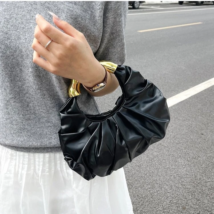Pleated Handlebags for Women PU Cloud Bags Leisure Armpit Bag Shopping Shoulder Bags Dumpling Handbag Female Hand Bags