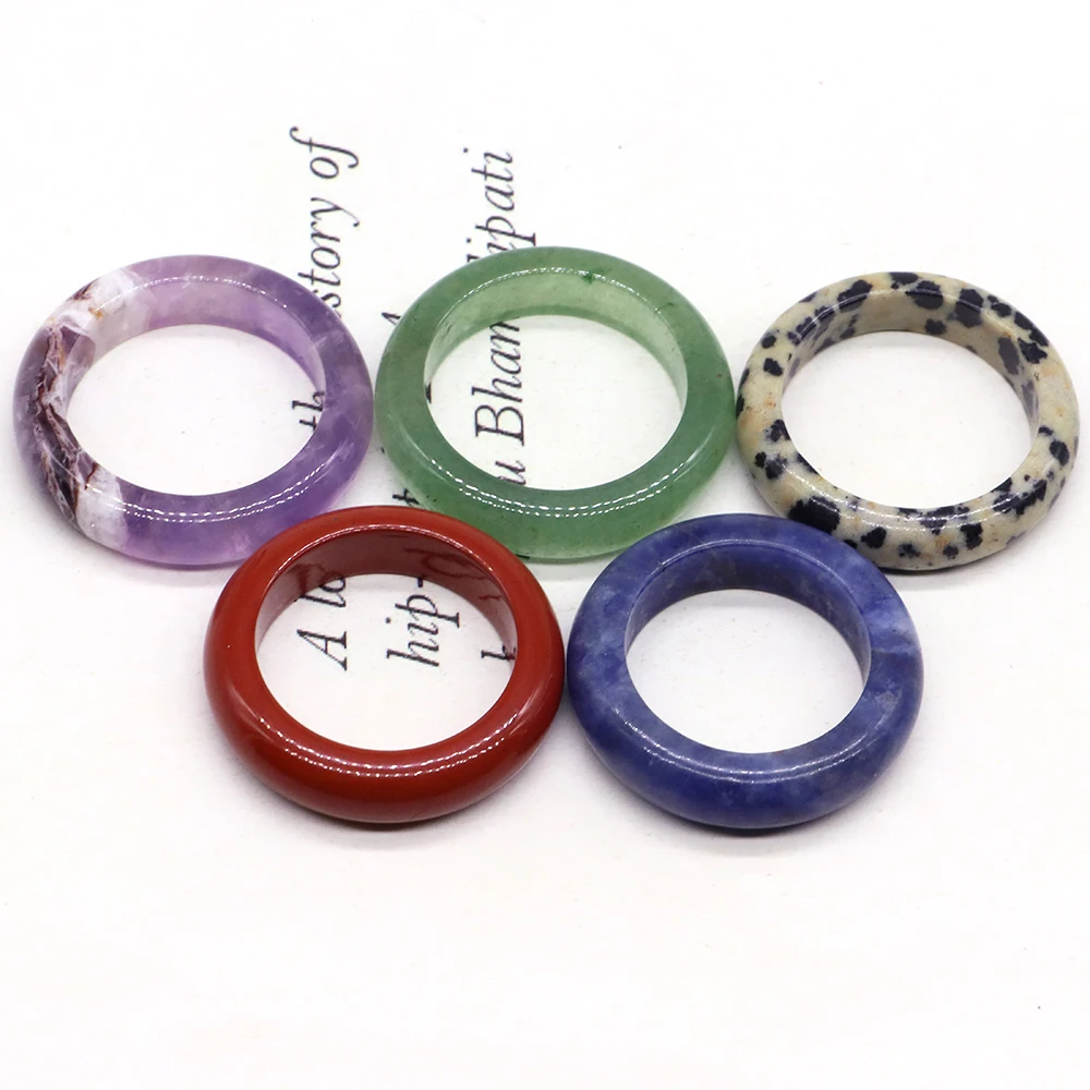 Healing Gem Stone Crystal Band Rings for Men Natural Pink Stone Quartz Red Agates Jaspers Dainty Finger Ring Women Jewelry Gift - view 2