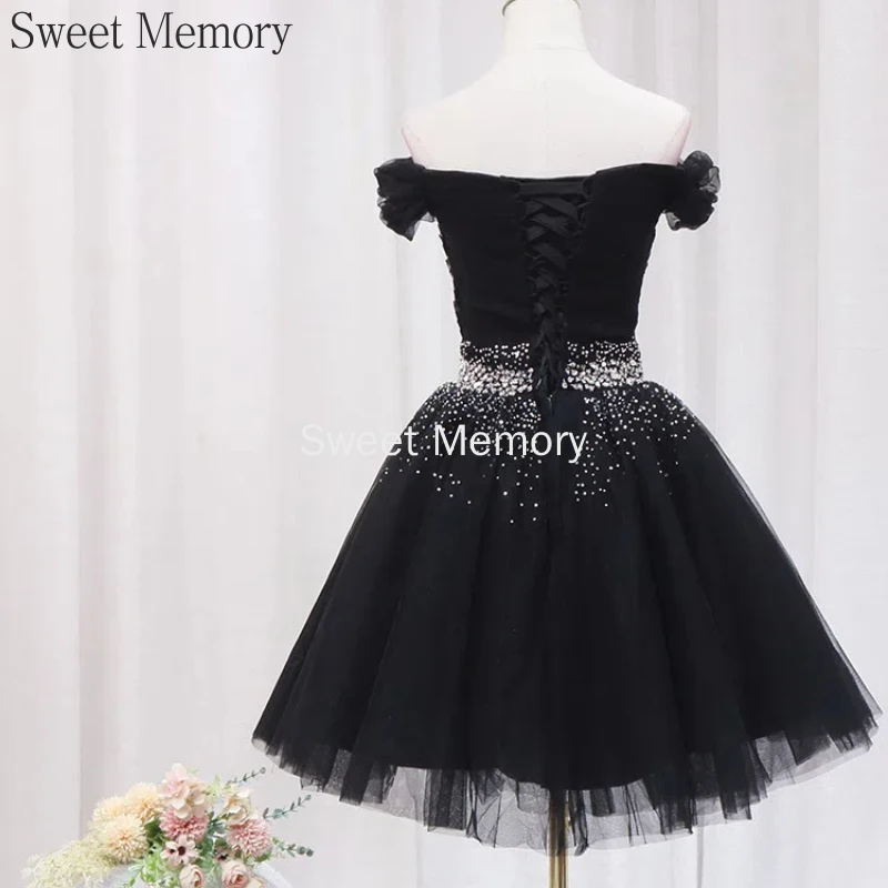 D4130 Vestidos negros formales personalizados, vestidos elegantes a medida para ocasiones, dulce recuerdo, princesa, vestido de baile de tul Sexy hasta la rodilla