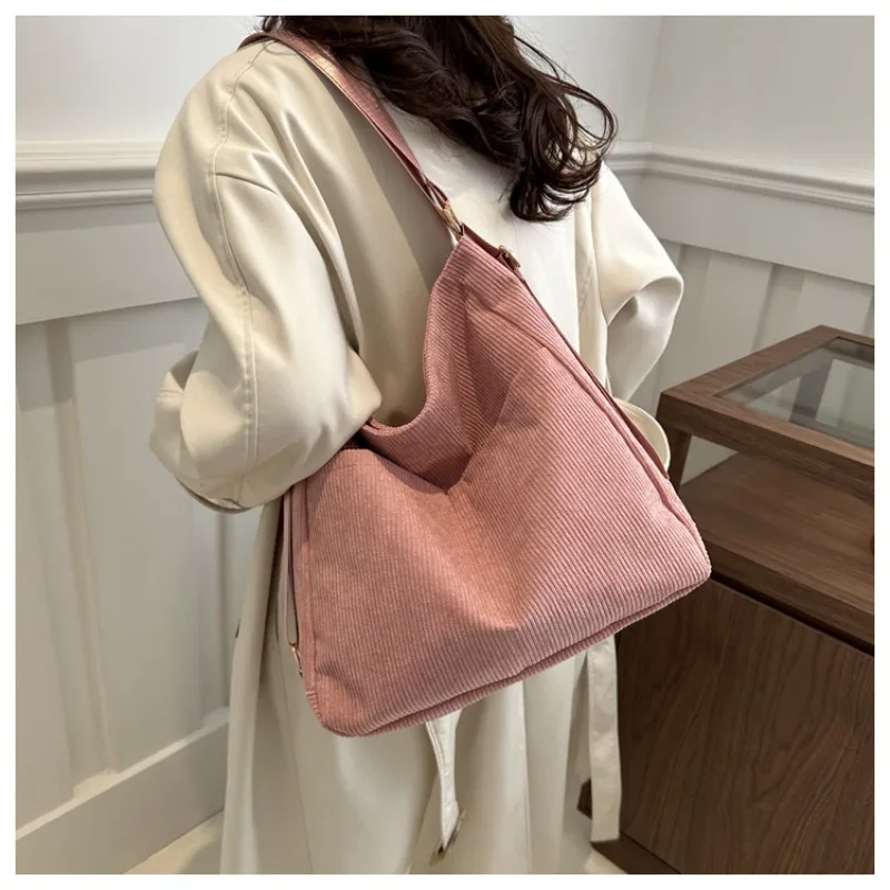 

Japanese Corduroy Canvas Bag INS Student Shoulder Bag with Oblique Shoulder Across Tote Large-capacity Class Shoulder Bag