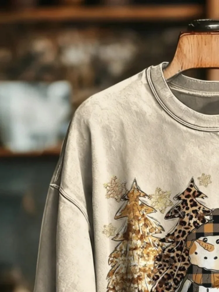 الرجال أشجار عيد الميلاد ثلج ليوبارد طباعة عارضة البلوز عطلة مهرجان طويلة الأكمام س الرقبة البلوز الذكور الملابس شيك