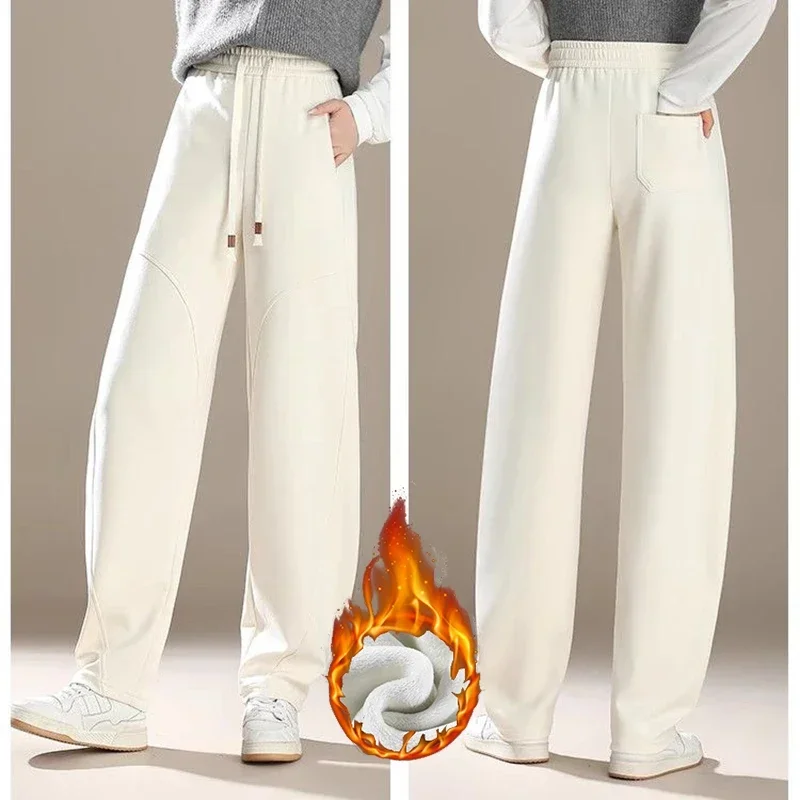 شتاء جديد بنات الصوف الحراري Sweatpants النساء الكورية عالية الخصر الترفيه أفخم السراويل الإناث الثلوج الدافئة السراويل الطويلة